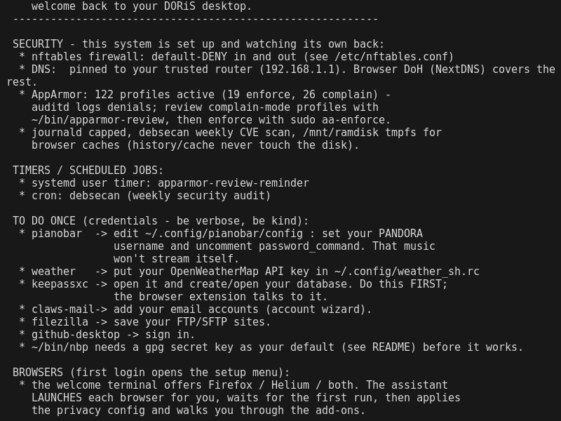 initial user login welcome message